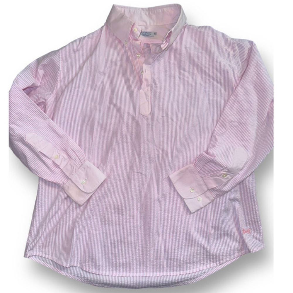 Fraternity Collection Pink Sear Sucker 3/4in Pullover Long-Sleeve Size: XL‎